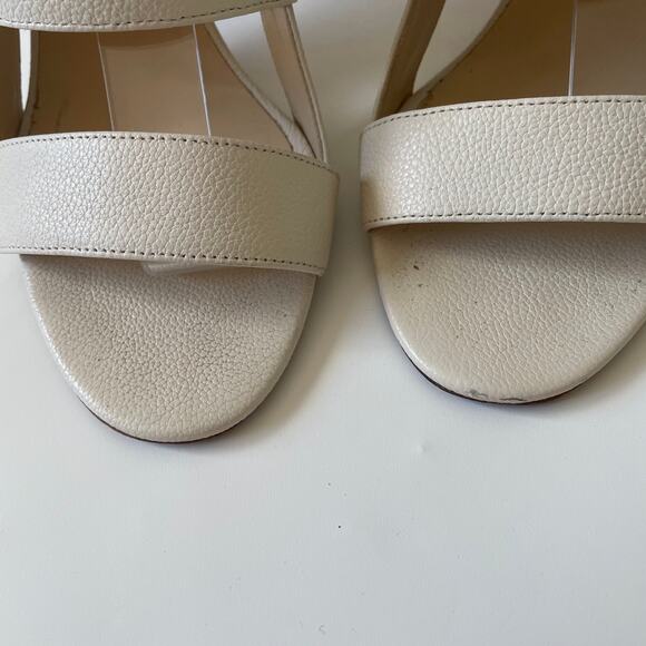 Jimmy Choo Maya 85 Cage Sandal Wood Heel Pebbled Leather Cream 37.5 - Picture 8 of 14